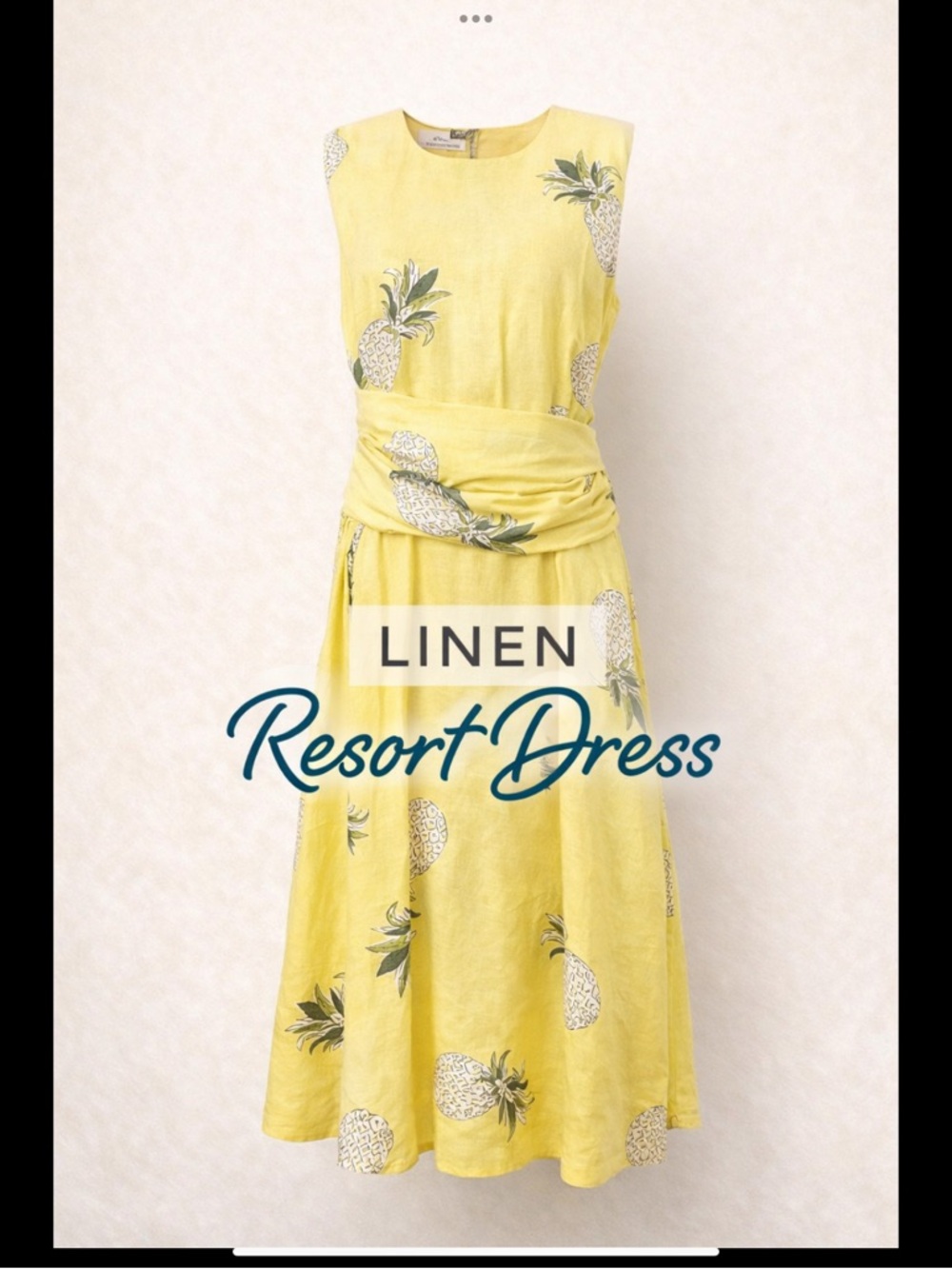 Hobbs 100% Linen Pineapple Dress Yellow Resort Midi Coastal Vacation Summer 12